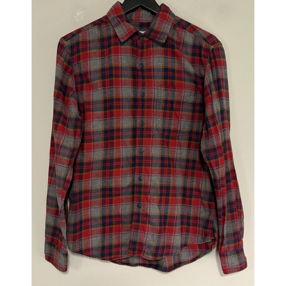 AE American Eagle Men's Super Soft Flannel Shirt Small Red Gray Plaid 90s Y2K